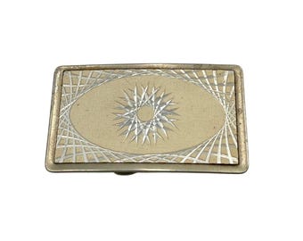 Vintage Two Tone Starburst Belt Buckle Silver Gold Tone Geometric Rectangular