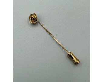 Vintage Monet Gold Tone Love Knot Stick Pin Lapel Scarf Hat Pin with End Cap
