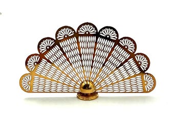 Vintage Brass Fan Filigree Fireplace Cover Gold Tone Desktop 3.5" 1:12