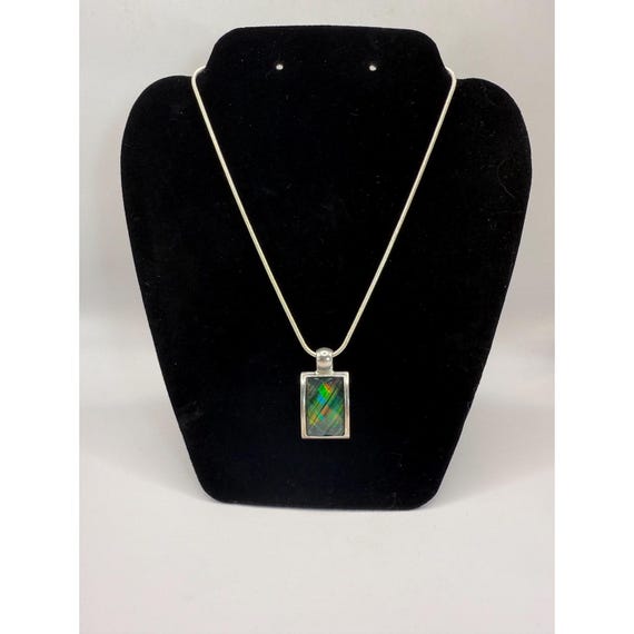 Kenneth Cole Silver Tone Rectangular Iridescent P… - image 1