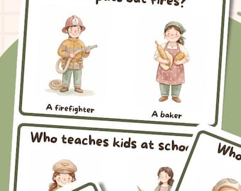 Who Questions - Professions Printable Game | Flashcards Activity for Kids | Early Learning | Speech Therapy Material