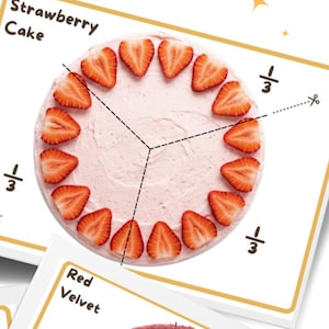 Juego de matemáticas con pastel de fracciones / Material didáctico imprimible para niños / Matemáticas con fracciones para la educación en casa