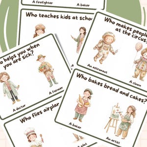 Who Questions - Professions Printable Game | Flashcards Activity for Kids | Early Learning | Speech Therapy Material