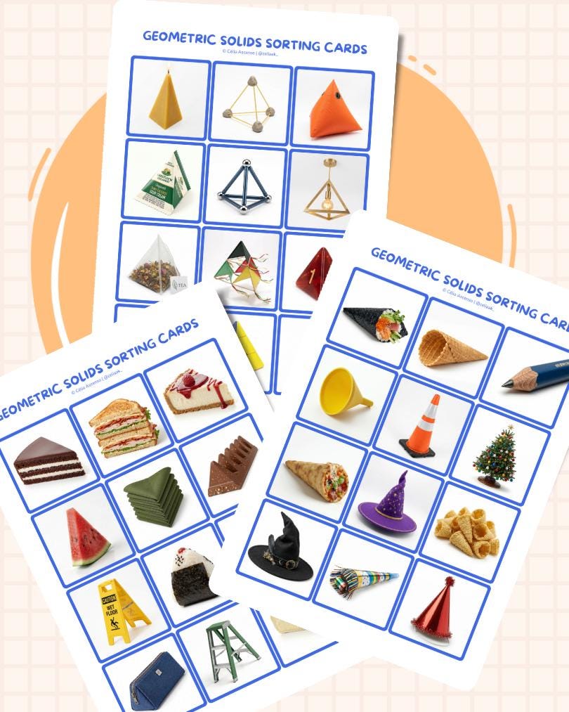 Solids Chart Math Printable Geometric Solids 180 Sorting Cards Activity • Montessori 3D Solids ...