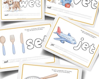 CVC-Wörter mit kurzem E, Knetmatten, Lautübungen zum Nachzeichnen, Druckvorlagen für die frühe Lese- und Schreibförderung im Kindergarten