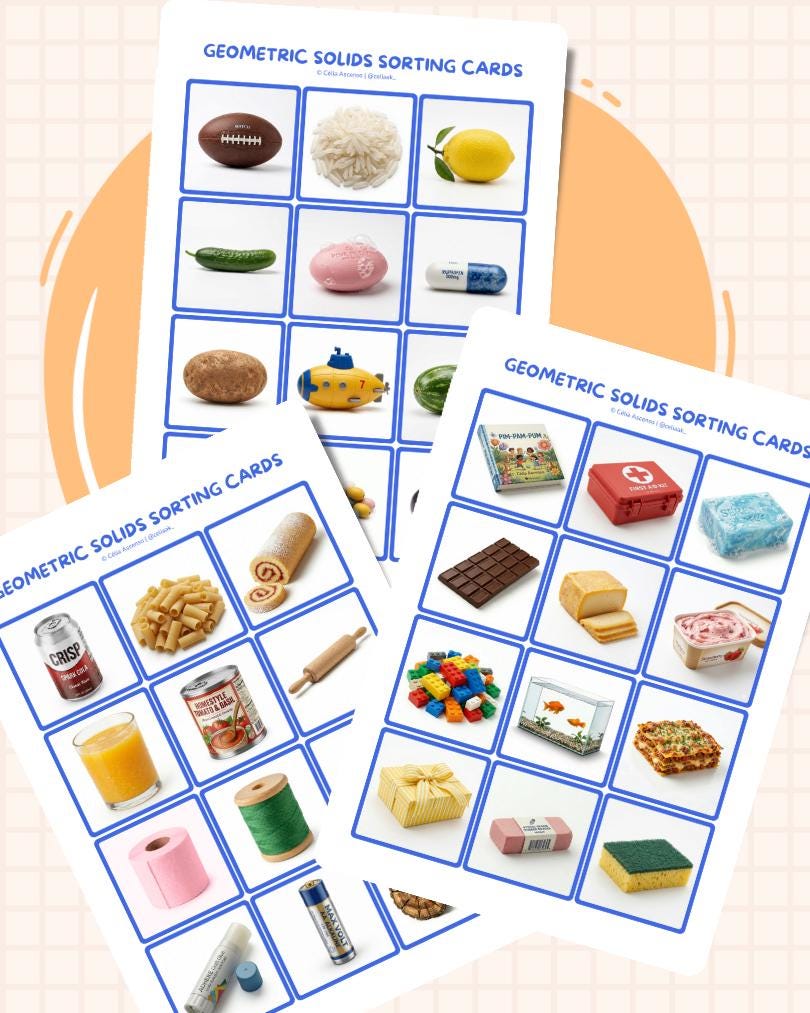 Hand Sorting Solid Solid Geometric Solids 180 Sorting Cards Activity • Montessori 3D Solids ...
