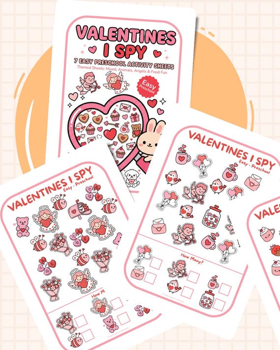 Valentine's Day I Spy Game – Preschool Activity Sheets (Digital Download)