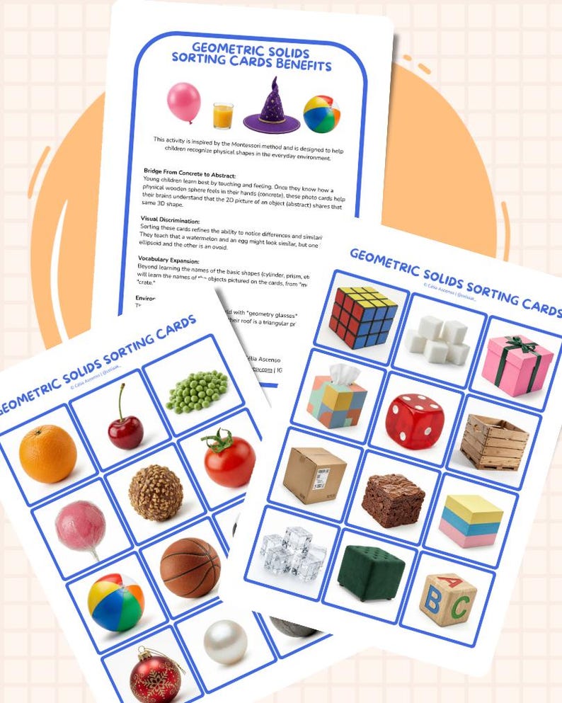 Solids Chart Math Printable Geometric Solids 180 Sorting Cards Activity • Montessori 3D Solids ...