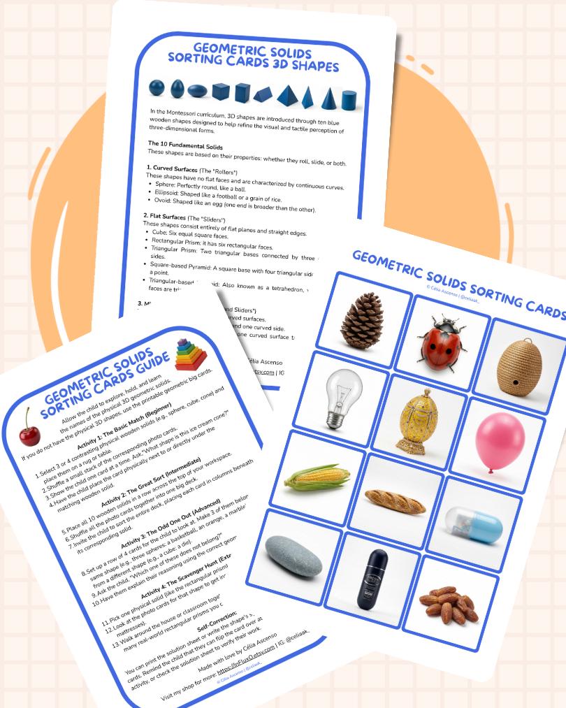 Solids Chart Math Printable Geometric Solids 180 Sorting Cards Activity • Montessori 3D Solids ...