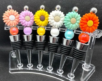 Colorful Daisy Flower Bottle Stoppers – Decorative Wine Stopper Set for Gifts, Barware, Kitchen Decor
