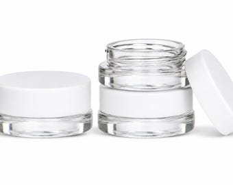 7ml Low Profile Clear Glass Jars with White Lids