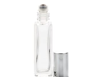 7.5 ml Clear Glass Rollerball Bottle with Stainless Steel Rollerball & Silver Cap