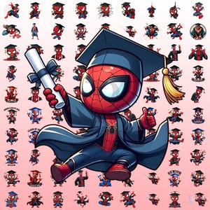Paquete de imágenes PNG de graduación de superhéroes 2026 (más de 90), imágenes PNG de graduación de último año, imágenes PNG de la clase de último año de 2026, imágenes PNG de personajes de superhéroes graduados, regalo de graduación
