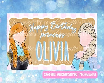 Plantilla de pancarta de cumpleaños inspirada en la princesa Ice Sisters