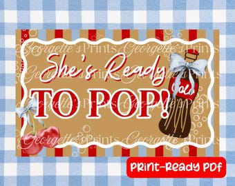 Banner "Está lista para dar a luz" / Baby Shower / Tema retro de refrescos para imprimir