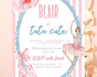 Invitación de cumpleaños linda con tutú de bailarina