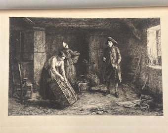 Etching "The Laird in Jeanie's Cottage" Antique Book Plate 1893