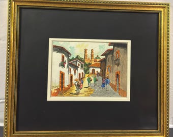 Original Watercolor Painting Hispanic Street Scene Framed 21x18 Latin Art
