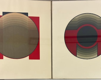 Judy Granitz Signed Serigraph Set Op Art Thursday Night Elevators 19x17 MCM