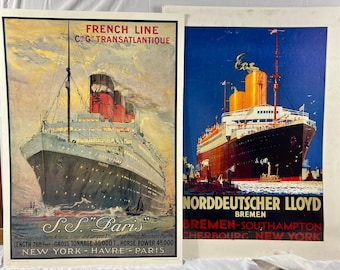 Vintage Ocean Liner Poster Set SS Paris Norddeutscher Lloyd Bremen Art Déco