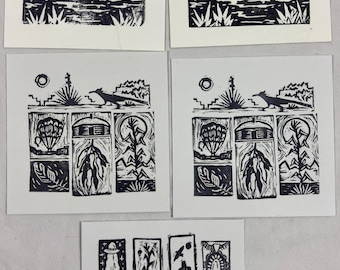 Natalya Nez Navajo Diné Artista Firmado Linograbado Lote de 5 Gallup NM Art