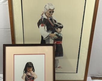 Lote de 2 litografías firmadas por Steve Forbis: Arte nativo americano en su imagen, Sunny