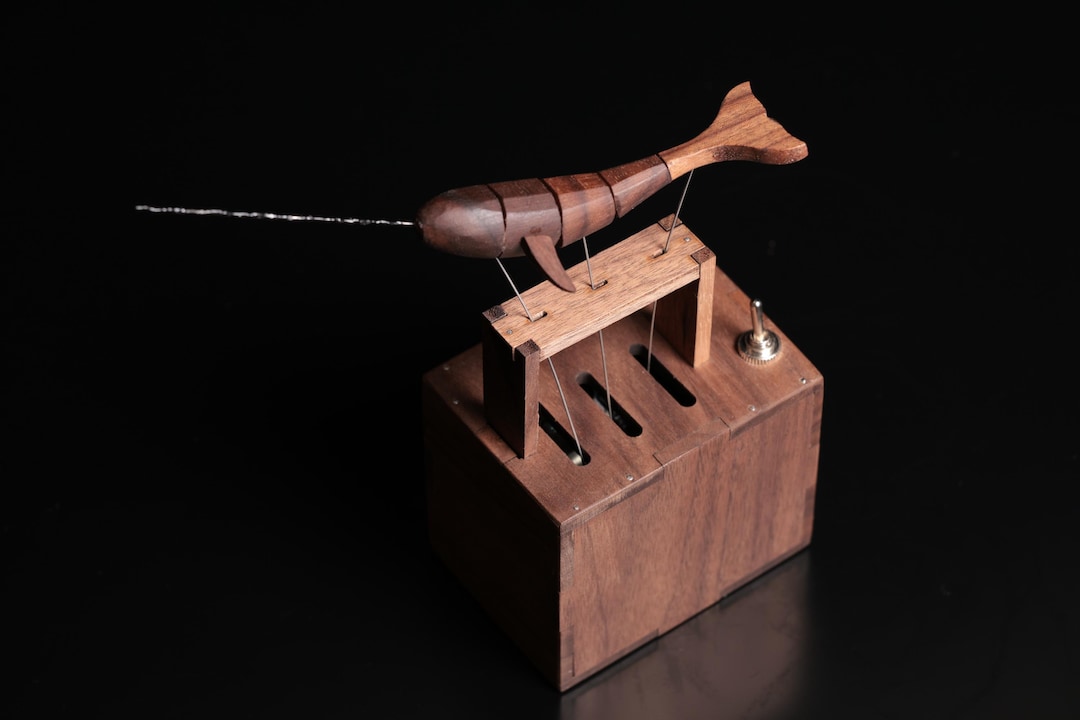 Automaton Whale Swimming Wooden Narwhal Hand-carved Kinetic Sculpture | Wooden Whale ...