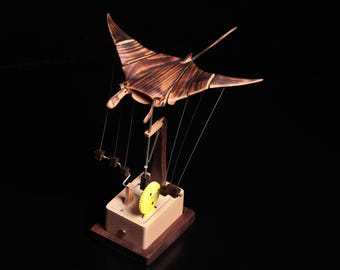 Hand-Carved Flying Manta Ray Automaton | Wooden Kinetic Sculpture | Mechanical Gear | Modern Home Décor |  Desk Decor | Collectible Art Toy