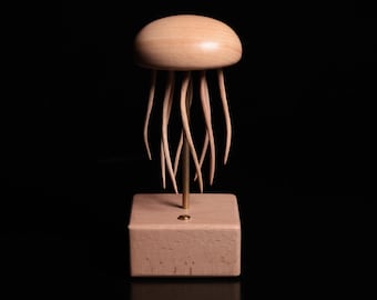 Swimming Wooden Jellyfish Hand-Carved Kinetic Sculpture | Wooden Jellyfish Automaton | Handmade Electric Sculpture | Home Decor&Desk Accent