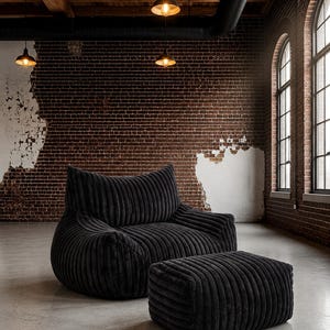 Oversized Corduroy Lounge Chair with Ottoman Plush Floor Sofa Seat Modern Cozy Armchair for Living Room Bedroom Relax Decor