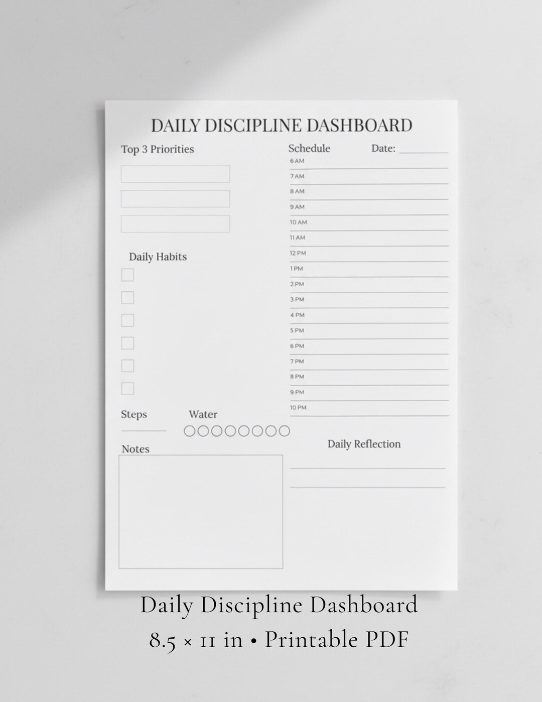 Discipline Planner Daily Discipline Dashboard Printable • Minimalist Planner (PDF) - Etsy