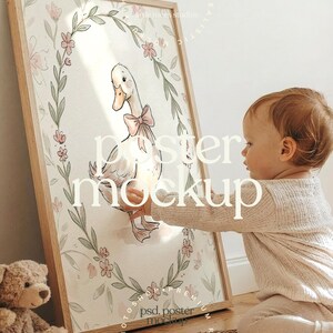 Customer Favourite Nursery Mockup with Child | Neutral Baby Room Frame Mockup PSD | Lifestyle Kids Room Mockup | Editable Poster Mockup