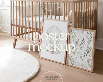Neutral Nursery 2 Frame Different Sizes Mockup | Kids Room Wall Art Mockup | Editable PSD with Smart Object | LittleRoomStudios