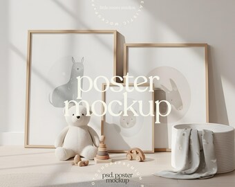 Neutral Nursery 3 Frames Mockup | Kids Room Wall Art Mockup | Editable PSD with Smart Object | LittleRoomStudios