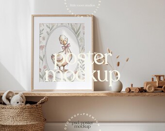 Nursery Frame Mockup | Wooden Frame PSD Mockup | Baby Room Wall Art Mockup | Poster Frame Mockup | With or Without Mat Option | Styled Photo