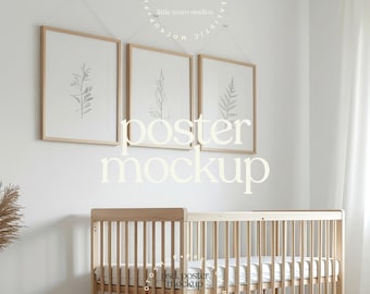 Nursery Gallery Wall Mockup PSD | 3 Poster Frame Mockup for Kids Room | Wall Art Display