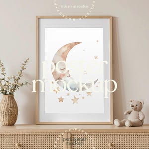 Styled Nursery Frame Mockup PSD | Kids Room Poster Mockup | Neutral Nursery Wall Art Mockup | Boho Kids Decor