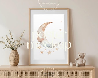 Styled Nursery Frame Mockup PSD | Kids Room Poster Mockup | Neutral Nursery Wall Art Mockup | Boho Kids Decor
