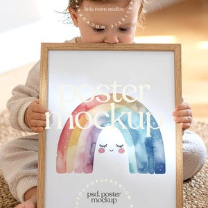 Nursery Frame Mockup with Child | PSD Poster Mockup | Kids Room Wall Art