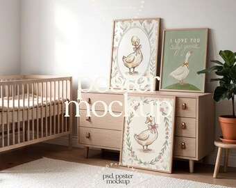 Neutral Nursery 3 Frames Wall Mockup | Kids Room Art Mockup | Editable PSD with Smart Object | LittleRoomStudios