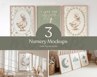 Nursery Mockup with Child PSD | Poster Frame Mockup | Kids Room Wall Art Mockup | Neutral Nursery | Editable Smart Object