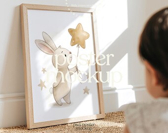 Neutral Nursery Frame Mockup PSD | Wall Art Mockup | Kids Room Poster Mockup | Wooden Frame Nursery Mockup | 3:4 A3 A4