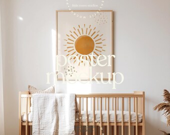 Nursery Frame Mockup | Baby Room Crib Mockup | Neutral Nursery Wall Art Scene | With Mat & Without Mat Frame | PSD Smart Object Mockup
