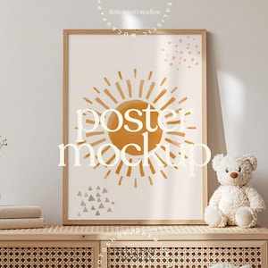 Most Popular Nursery Mockup | Sunburst Frame Mockup PSD | Neutral Baby Room Wall Art Mockup | Editable Poster Mockup | Kids Room Mockup