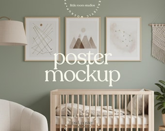 Maquette de cadre vert neutre pour chambre d'enfant | Maquette de décoration murale pour chambre d'enfant | Fichier PSD modifiable avec objet dynamique | LittleRoomStudios