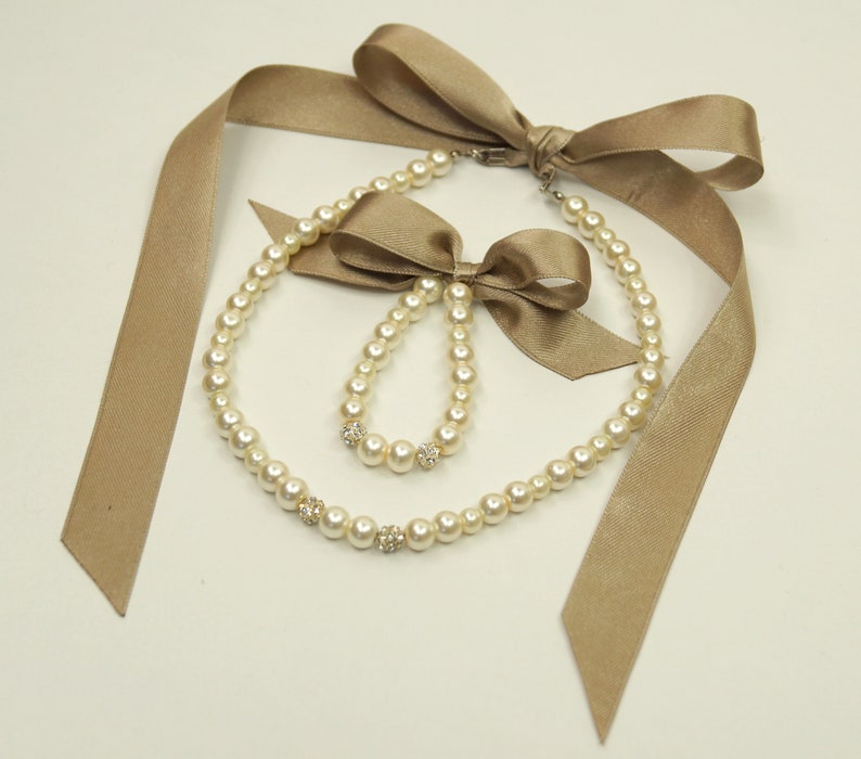 Flower Girl Jewelry/dark Champagne Ribbon Flower Girl Jewelry Etsy