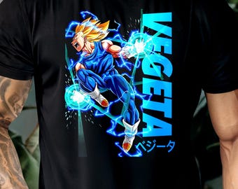 Koszulka z nadrukiem Anime Fighter, koszulka z grafiką Manga Warrior, niebieska błyskawica, prezent dla fana