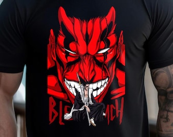 Koszulka Dark Hollow Warrior | Koszulka z maską demona w stylu anime | Koszulka z gotycką grafiką anime | Odzież uliczna unisex