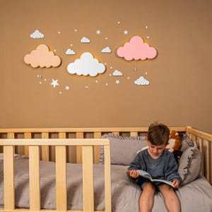 Hand-Painted Wooden Cloud LED Wall Night Light | Baby/Child Room Lamp | Soft Light | 3 Colors