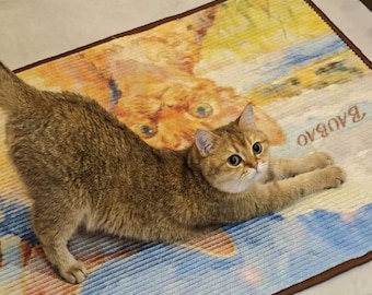 Personalisierte Katzenfoto Kratzunterlage, Benutzerdefinierte Haustier Porträt Geschenk, Premium Brasilianische Sisal Matte, waschbare, nicht auslaufende Katzenwanddekoration